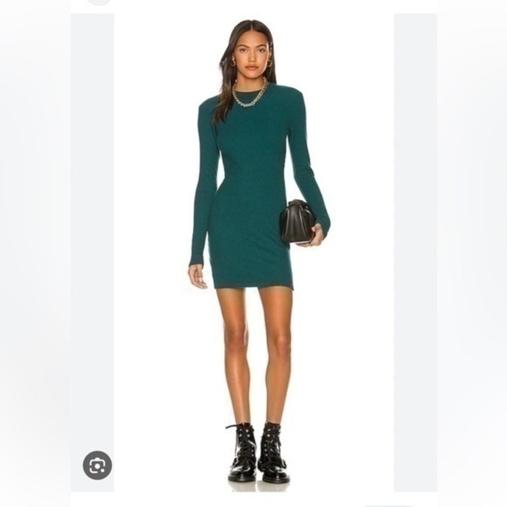 NWT Monrow Brushed Thermal Teal Long Sleeve Mock Neck Mini Dress